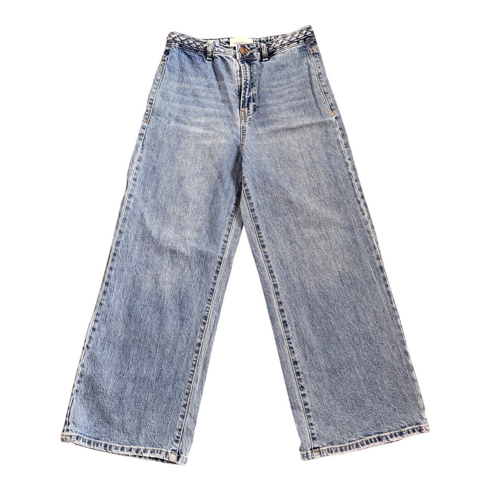 Habitual Jeans 27 High Rise Wide Leg Crop‎ Braided Waist Light Wash  (28x24.5)